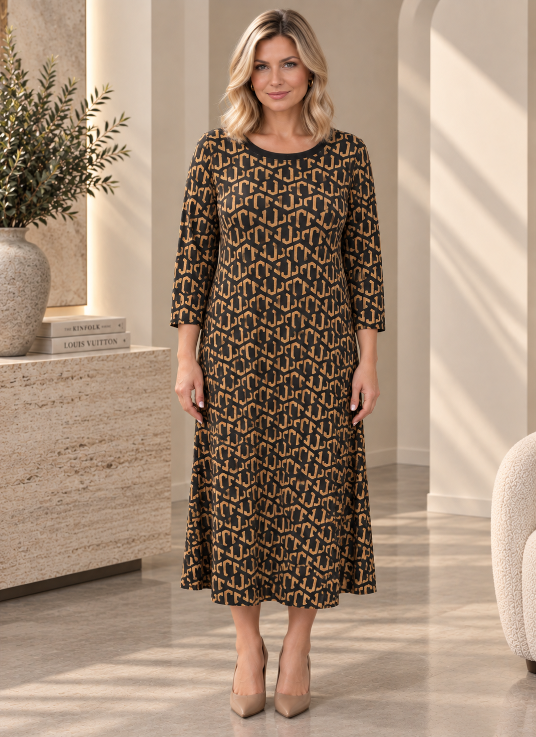 Trikotāžas kleita ar ģeometrisku rakstu