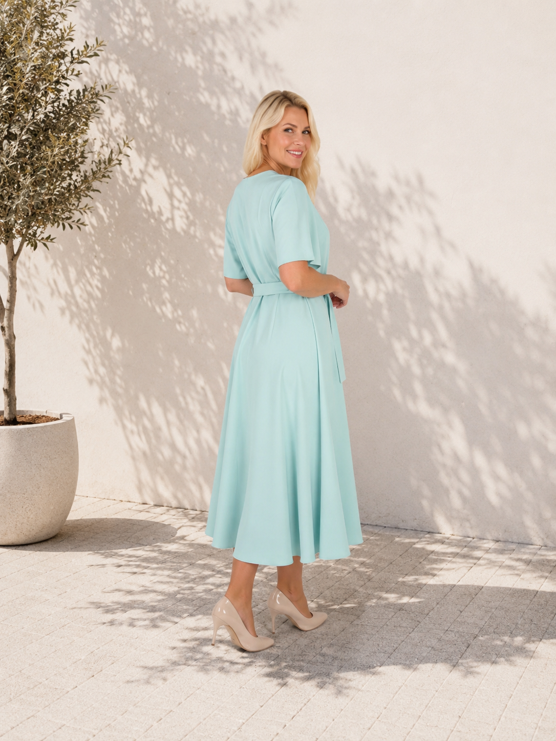 Eleganta midi kleita ar jostu (2 krāsas)