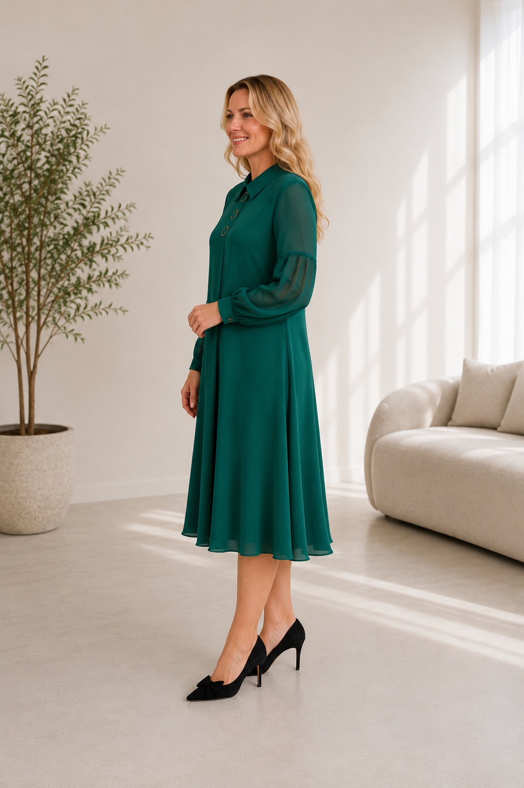 Eleganta šifona kleita zaļā tonī
