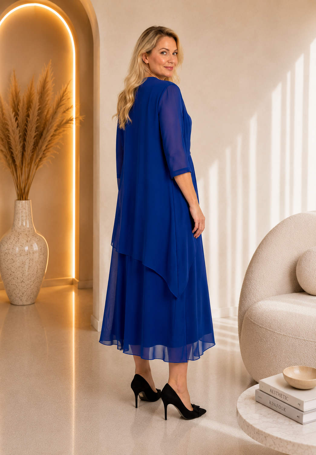 Elegants šifona komplekts: kleita un žakete (L'AF)