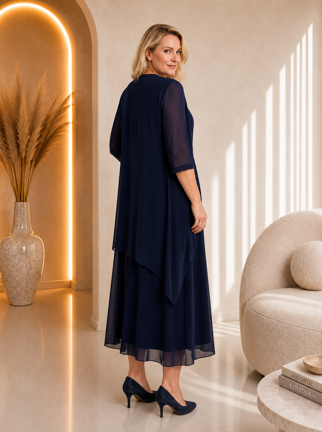 Elegants šifona komplekts: kleita un žakete (L'AF)