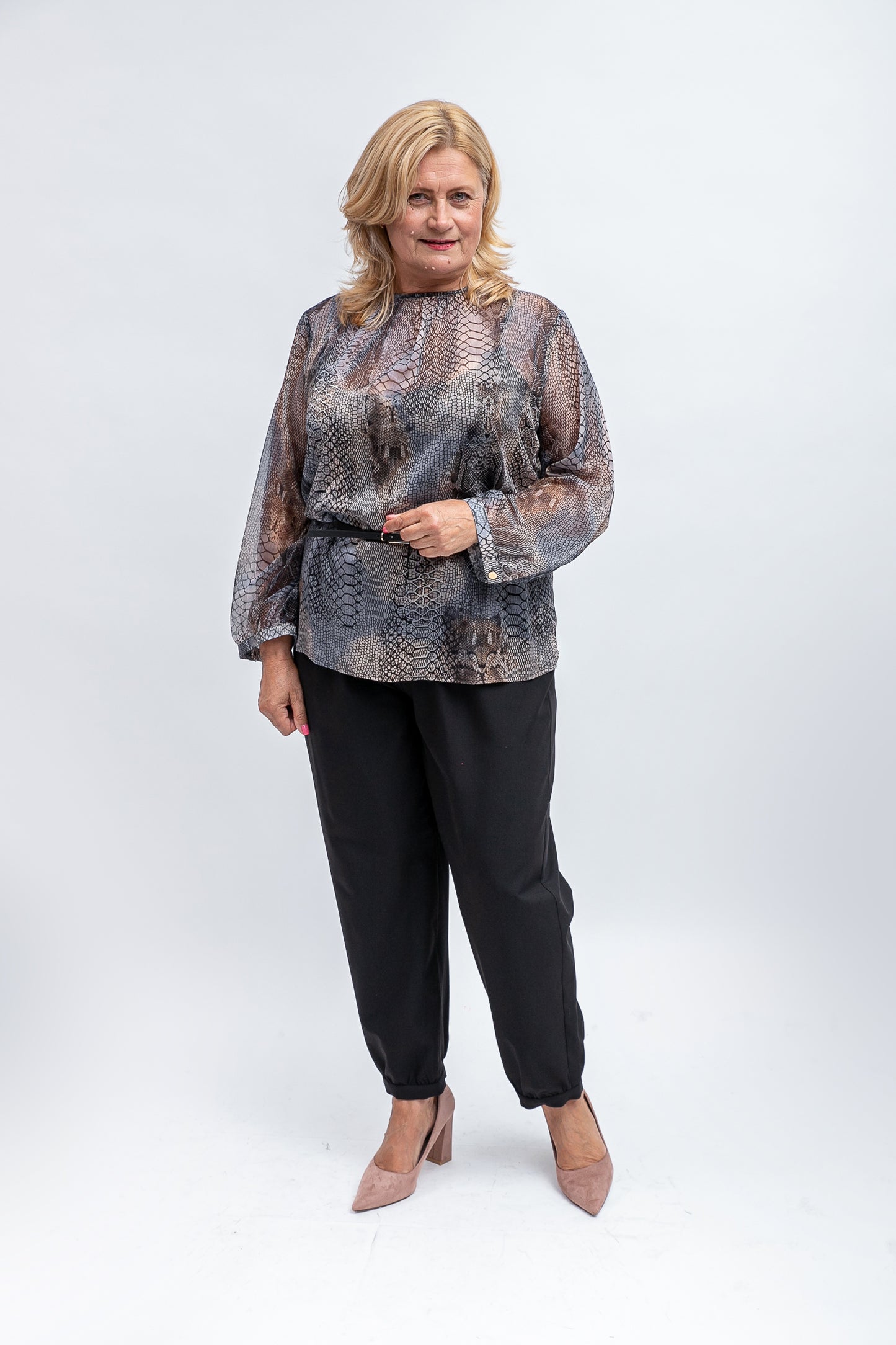 Čūskas raksta šifona blūze (ar apakšblūze)