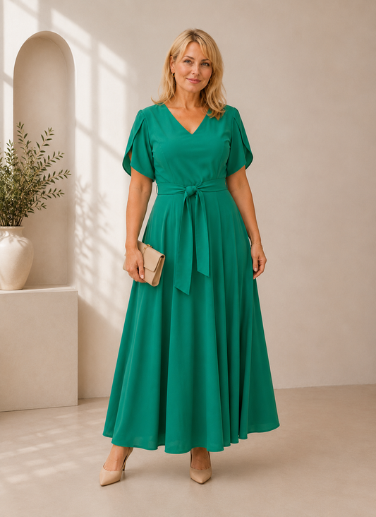 Eleganta gara kleita zaļa tonī