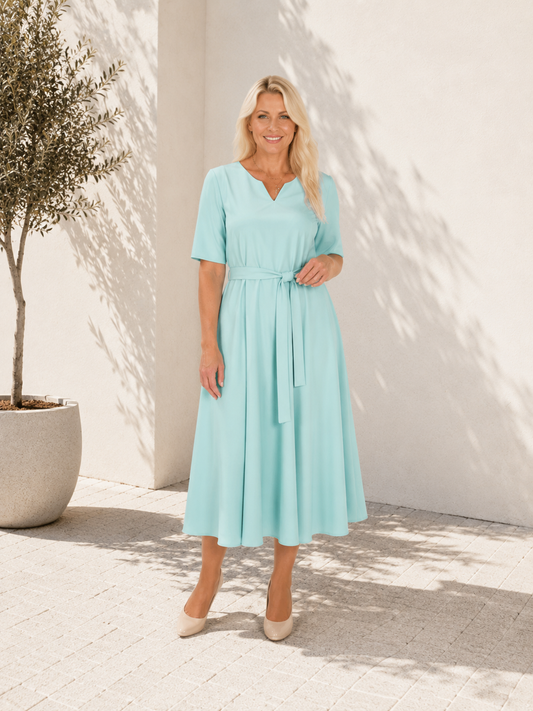 Eleganta midi kleita ar jostu (2 krāsas)