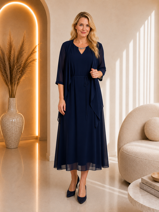 Elegants šifona komplekts: kleita un žakete (L'AF)