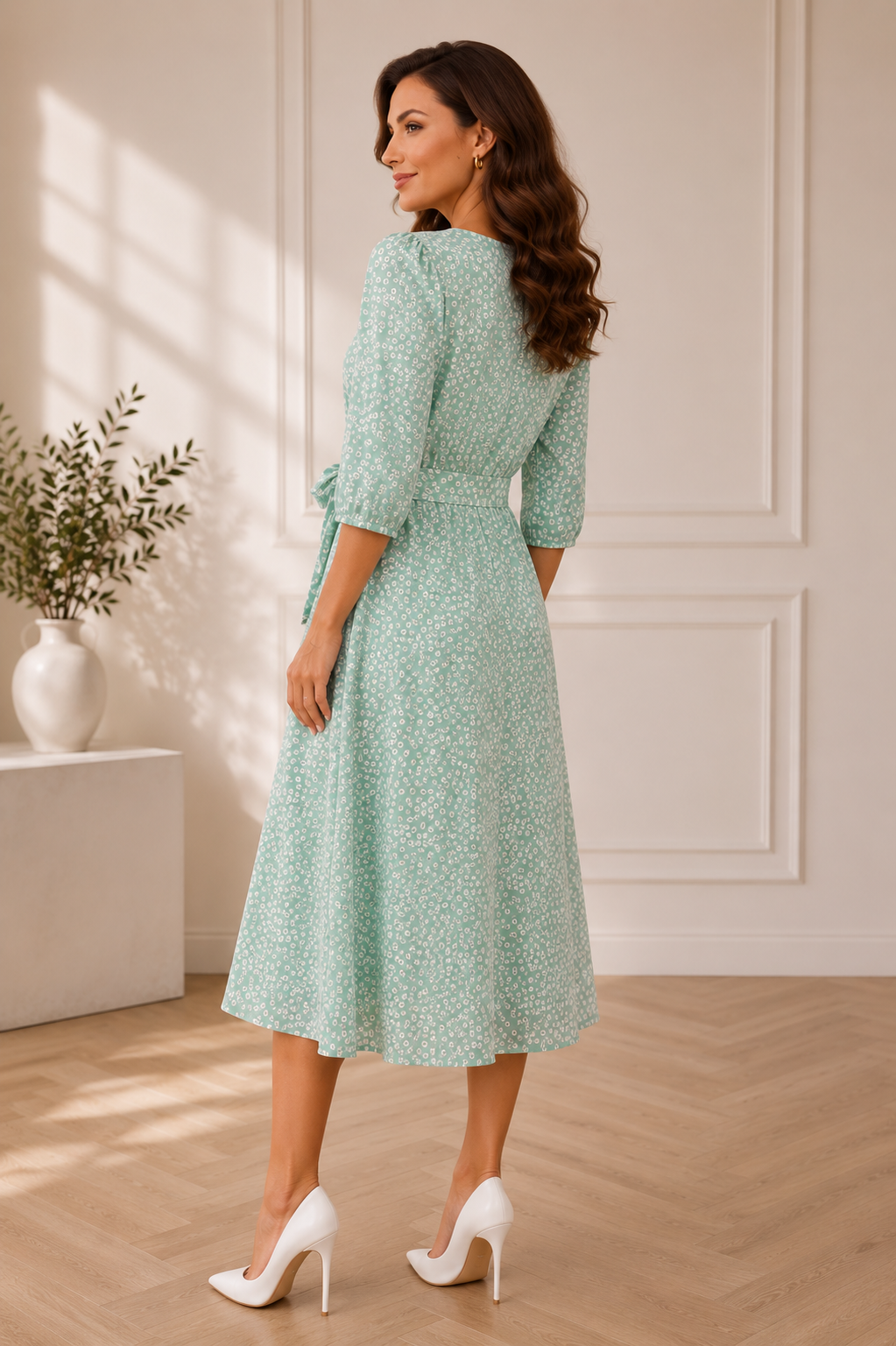 Eleganta midi kleita ar smalku ziedu rakstu