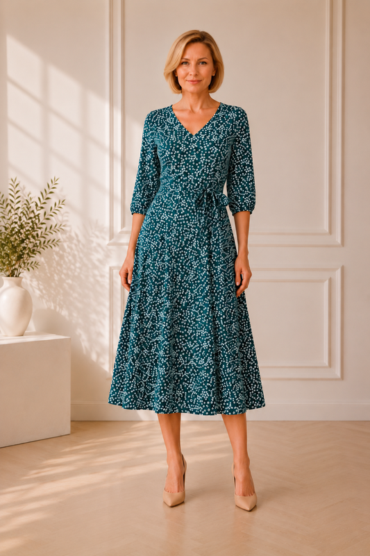 Eleganta midi kleita ar smalku ziedu rakstu