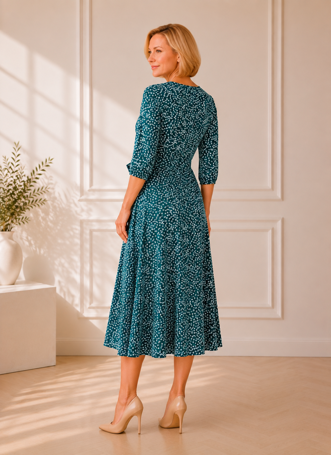 Eleganta midi kleita ar smalku ziedu rakstu