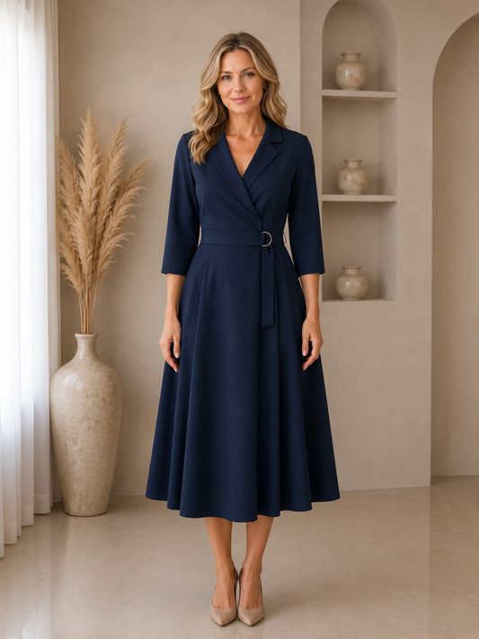 Eleganta midi kleita tumši zilā krāsa