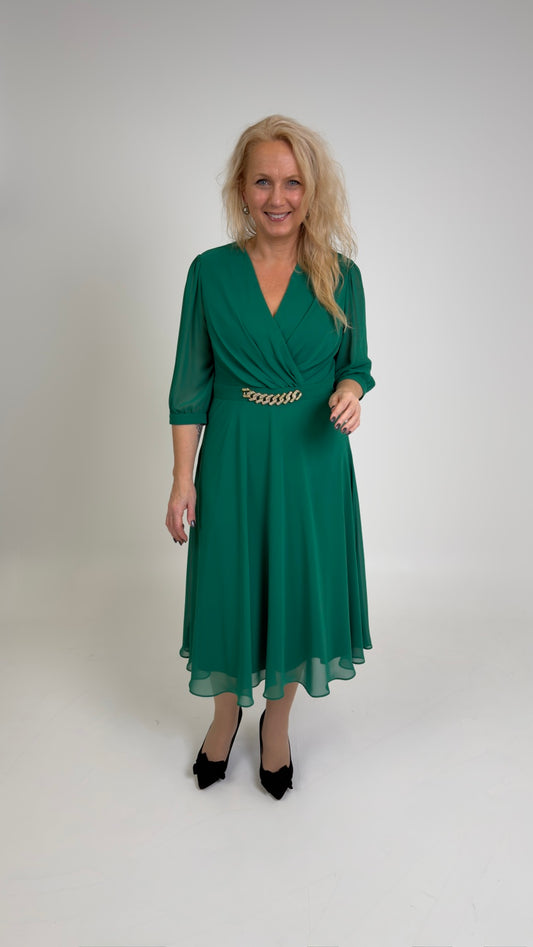 Midi garuma šifona kleita zaļā tonī