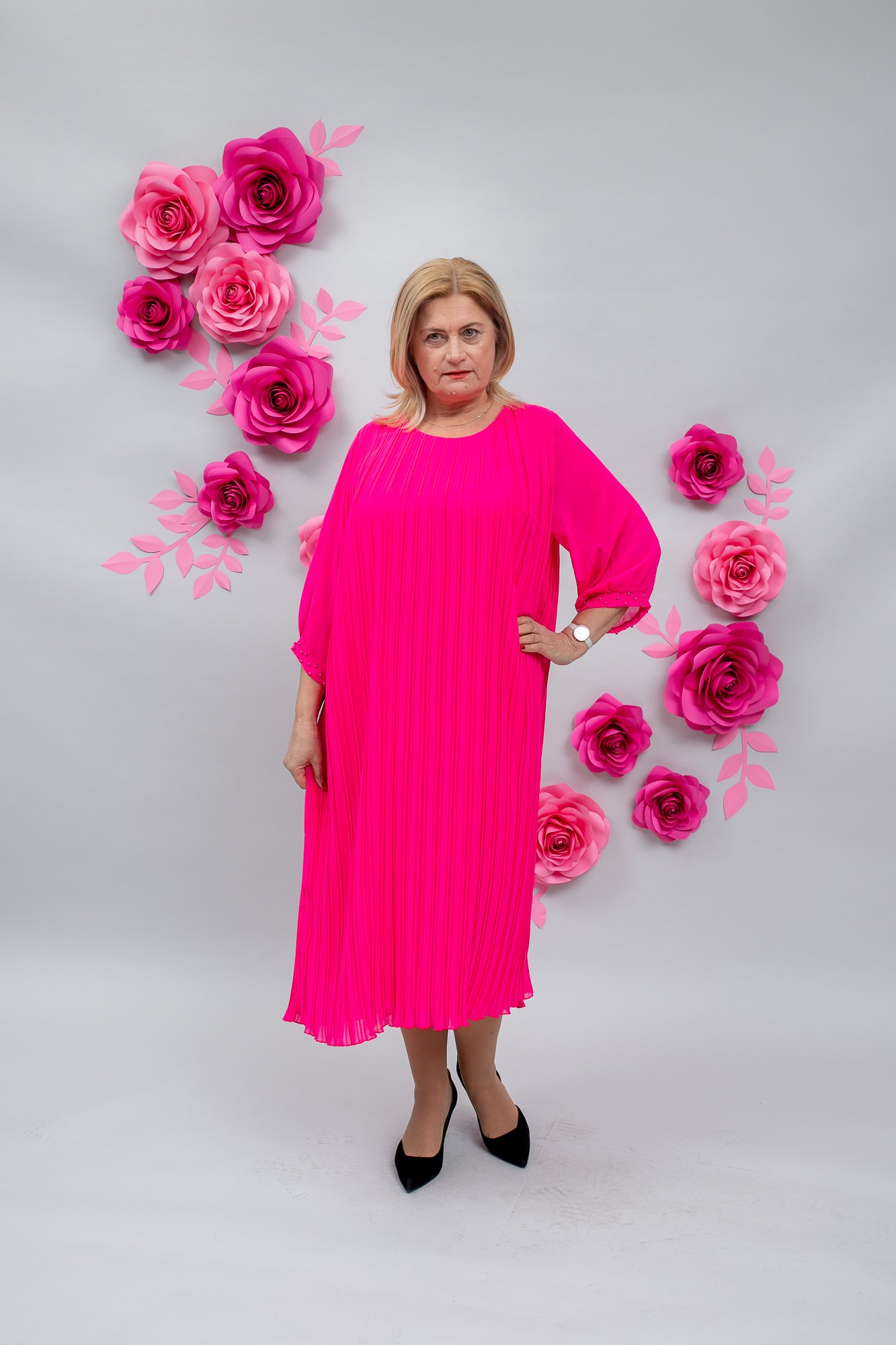 Rozā flisēta kleita